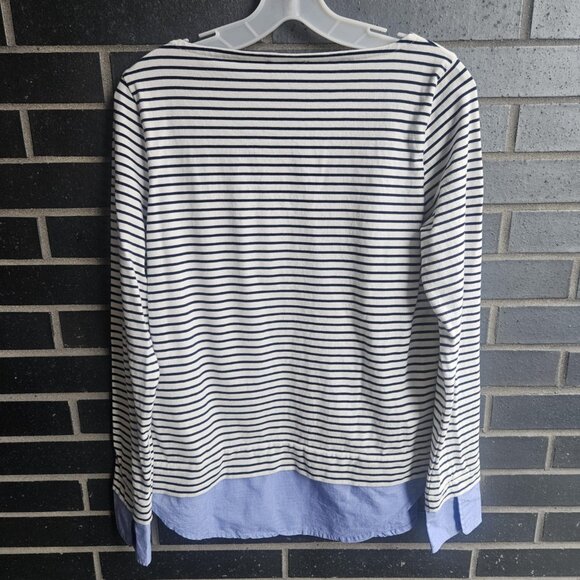 💥$5 ADD ON J. Crew Women’s Mercantile Cuffed Striped Boatneck Cotton Top Size S - Picture 3 of 10